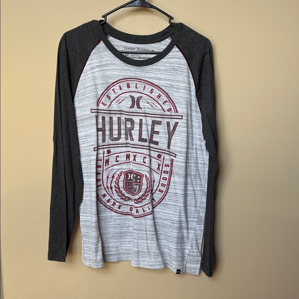 Hurley Men's Charcoal and Light Gray Long Sleeve Tee